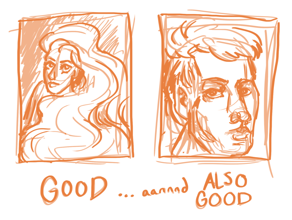 two different styles of art with the subheading "good... aannd also good."